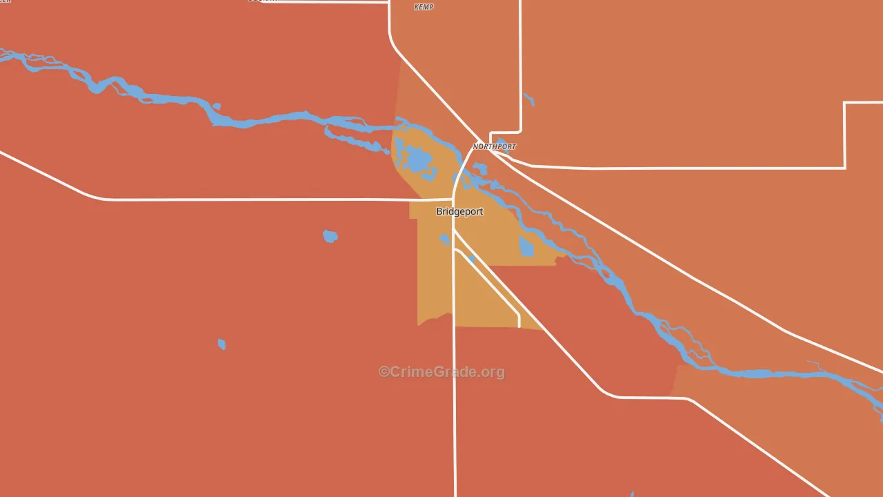 Bridgeport, NE Map of Robbery Rates