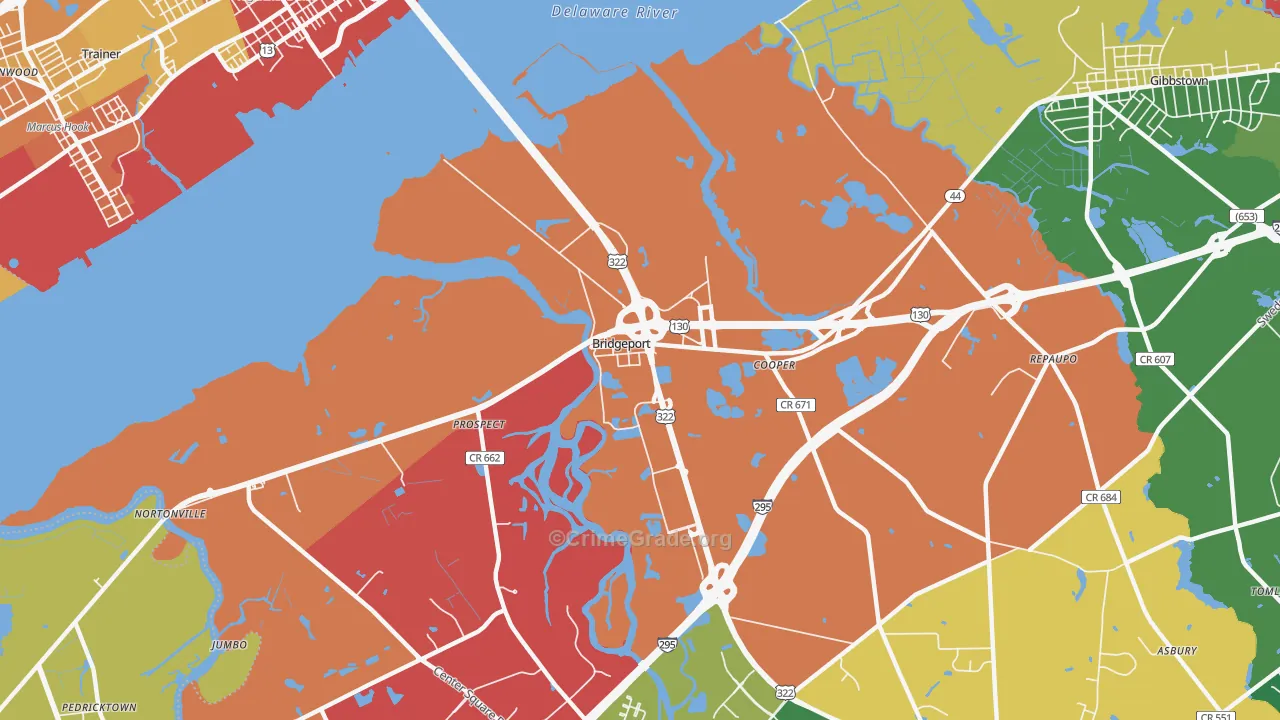 Bridgeport, NJ Map of Robbery Rates