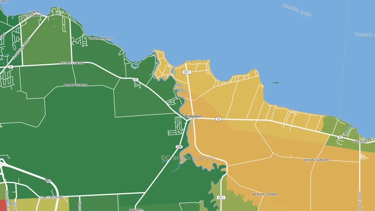 Bridgeport, NY Map of Robbery Rates