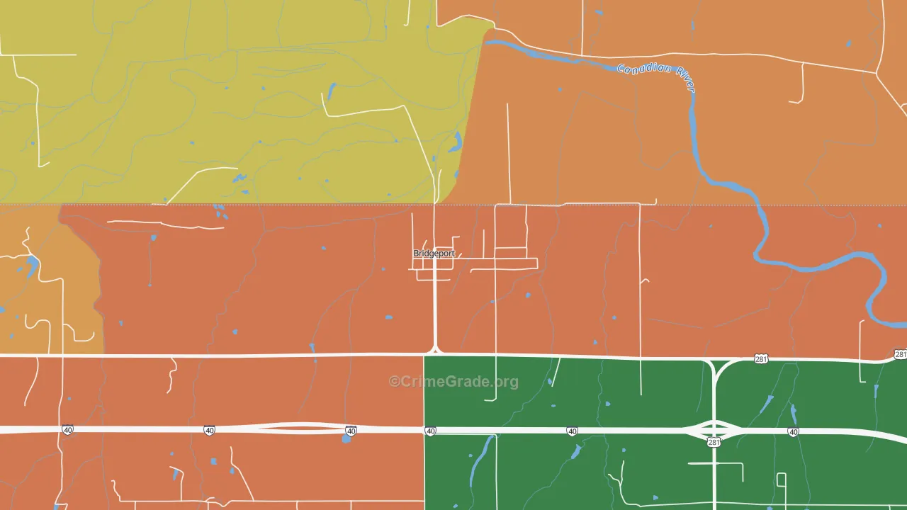 Bridgeport, OK Map of Robbery Rates