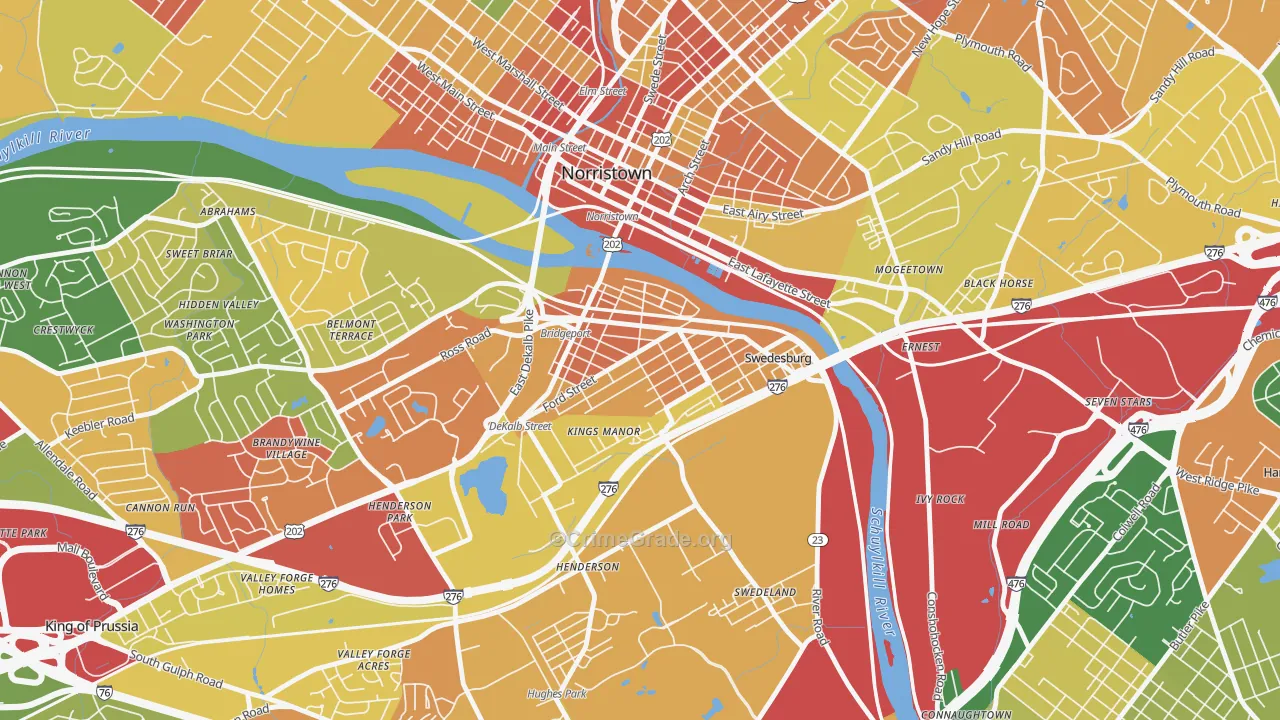 Bridgeport, PA Map of Robbery Rates