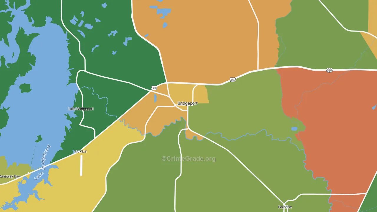 Bridgeport, TX Map of Robbery Rates