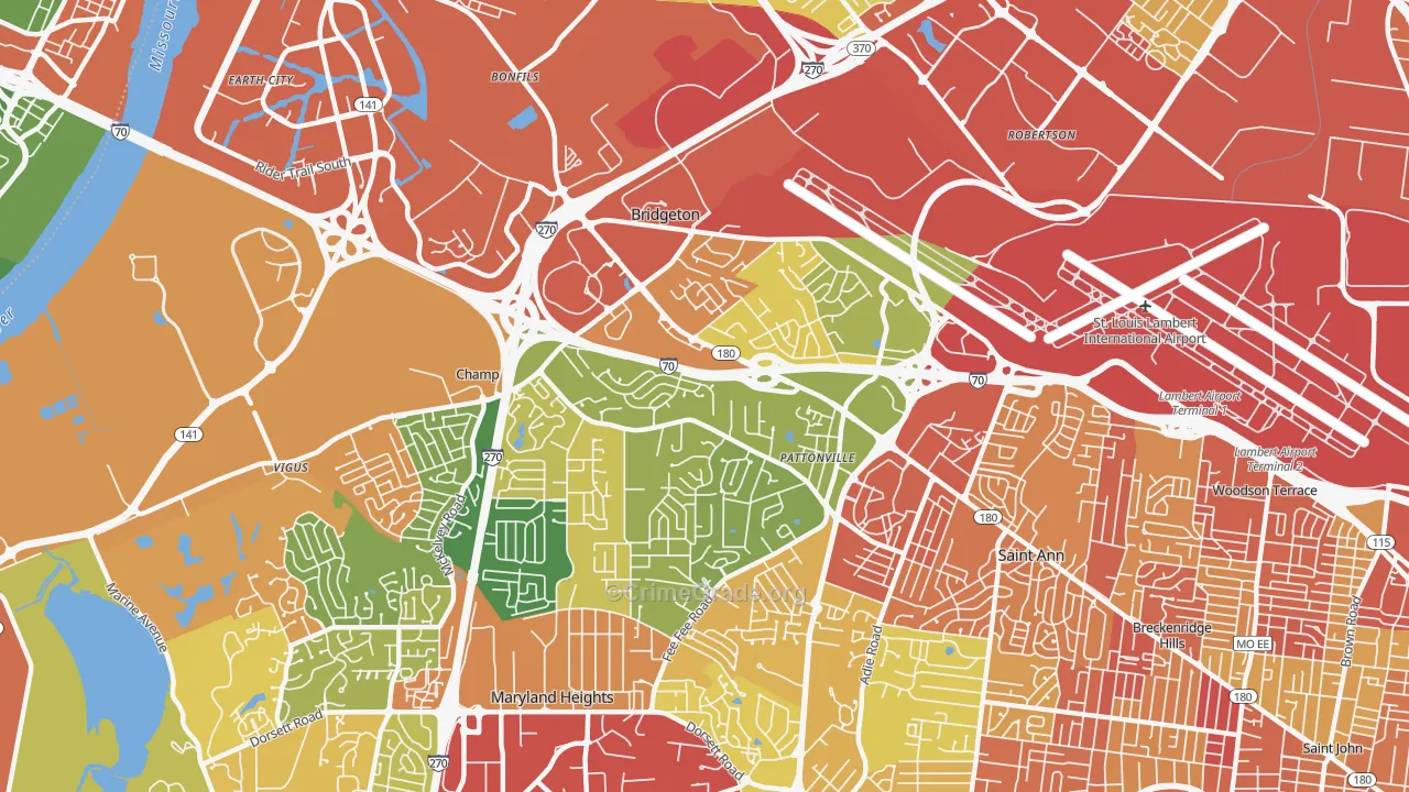 Bridgeton, MO Map of Robbery Rates