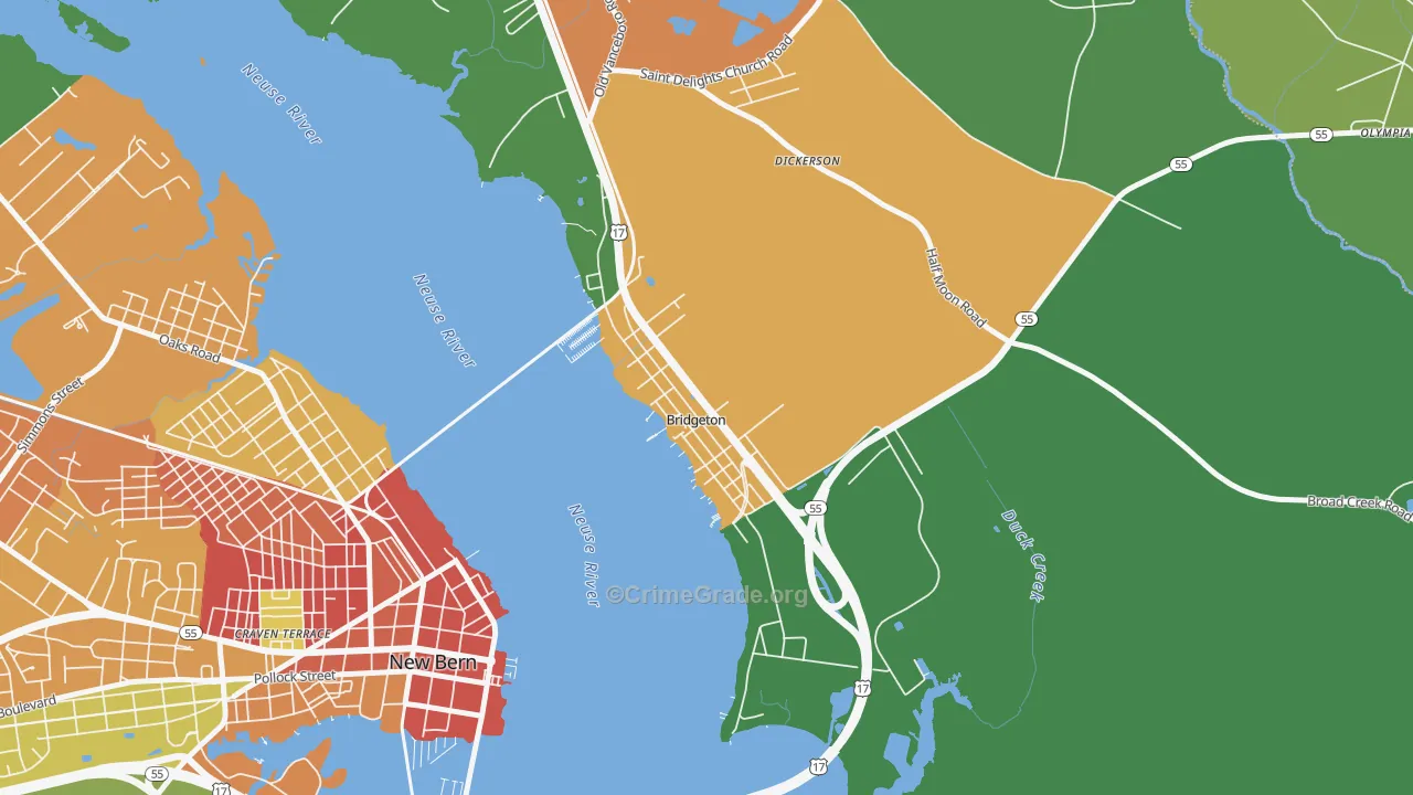 Bridgeton, NC Map of Robbery Rates