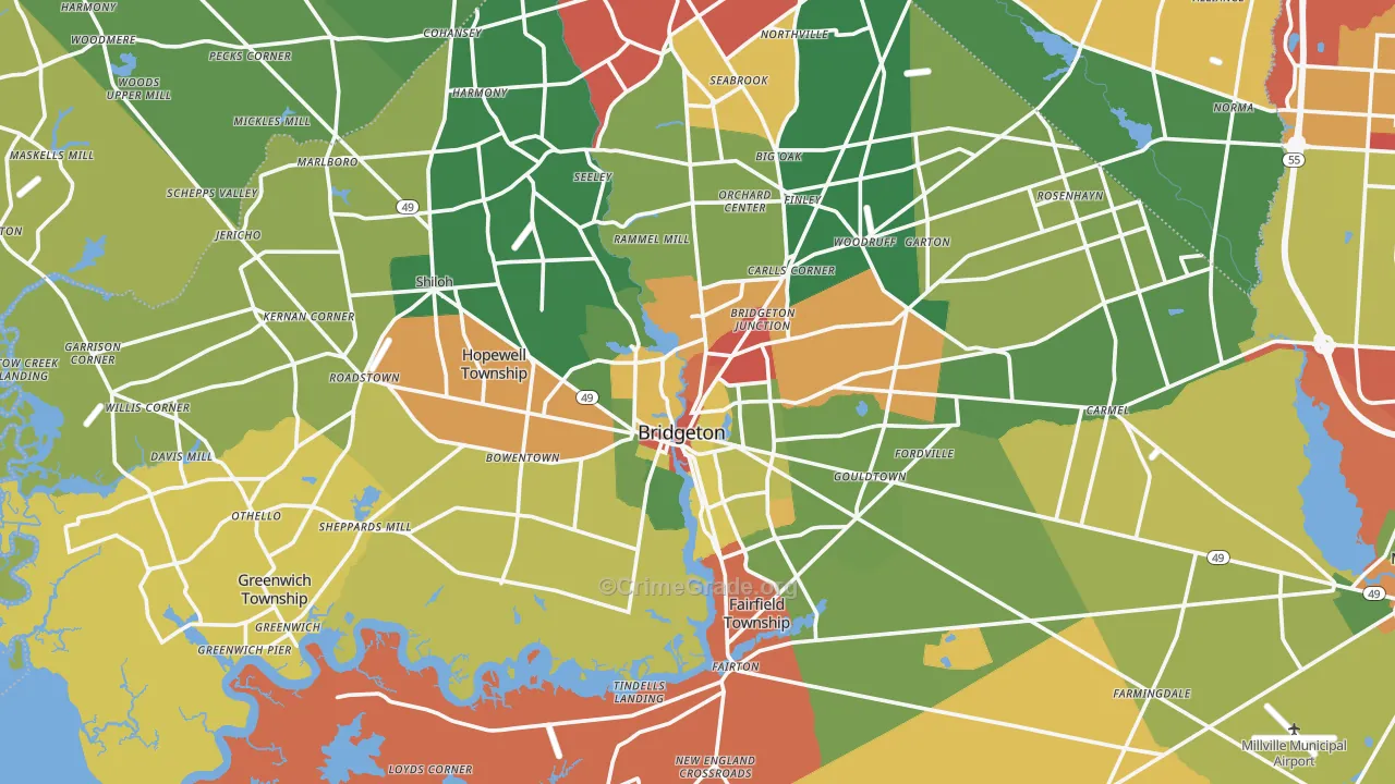 Bridgeton, NJ Map of Robbery Rates