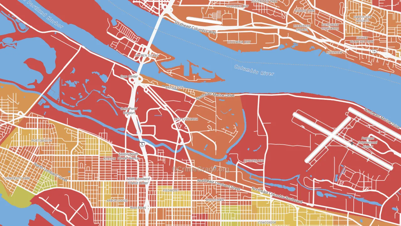 Bridgeton, Portland, OR Map of Robbery Rates