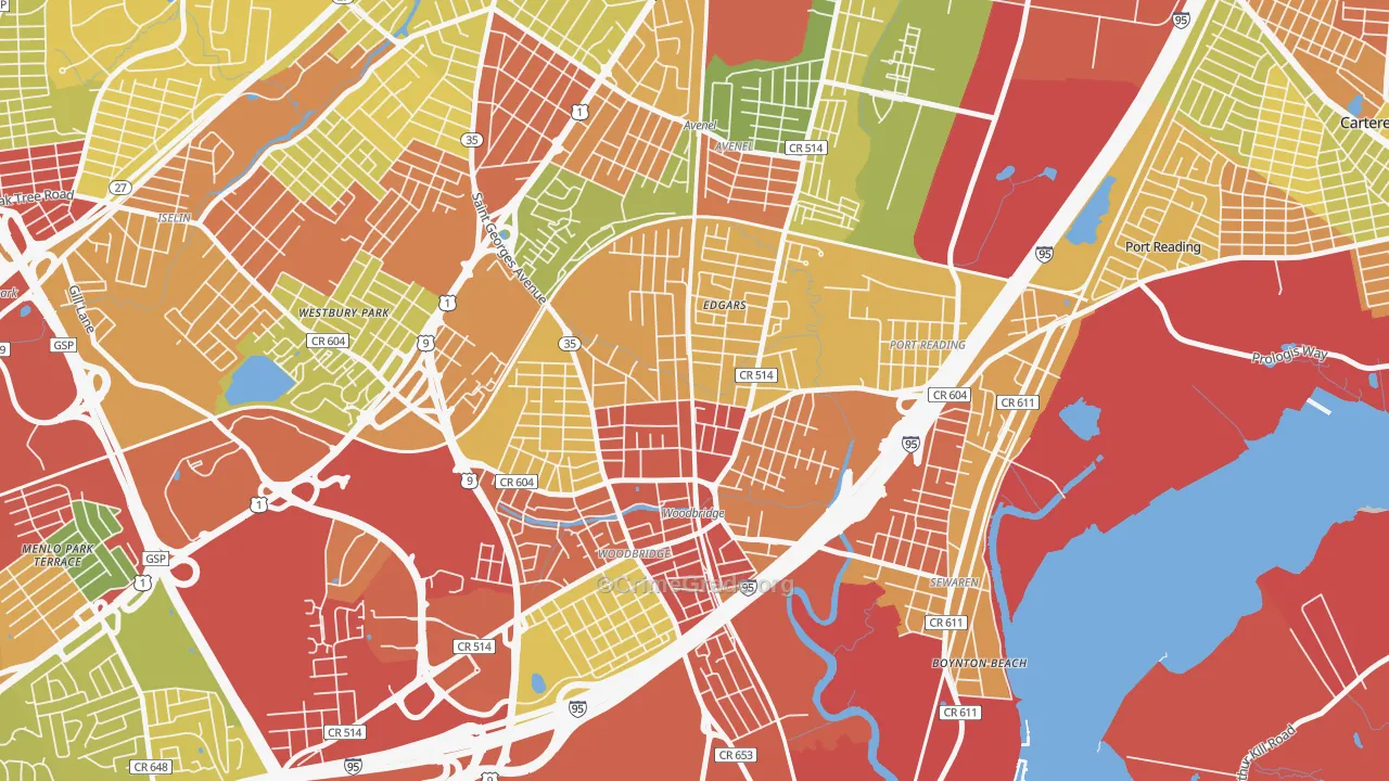 Bridgeton, Woodbridge, NJ Map of Robbery Rates