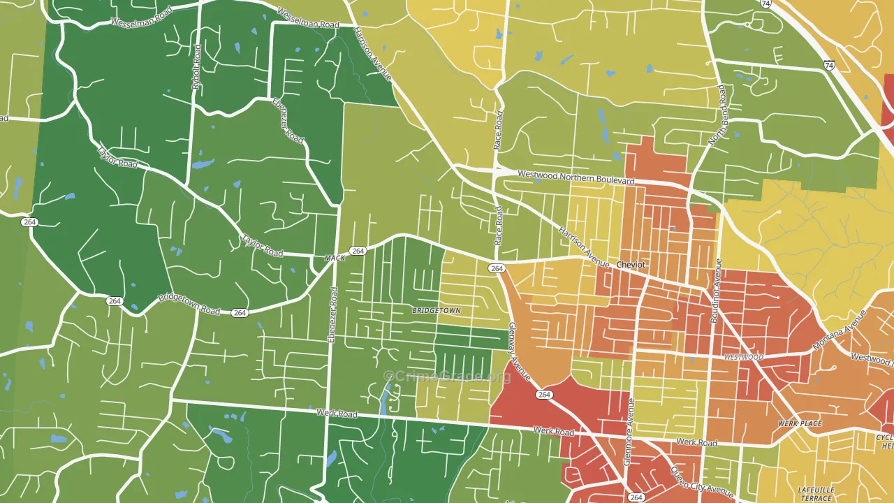 Bridgetown North, Cincinnati, OH Map of Robbery Rates