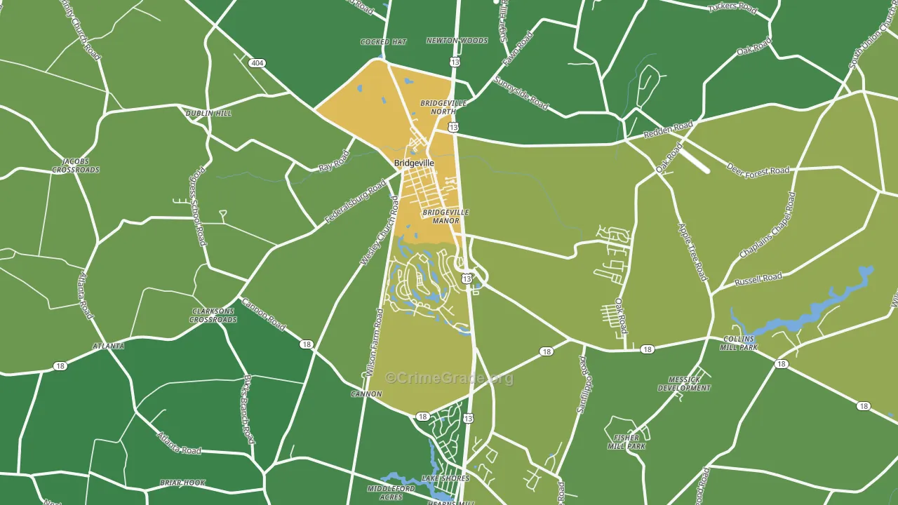 Bridgeville, DE Map of Robbery Rates
