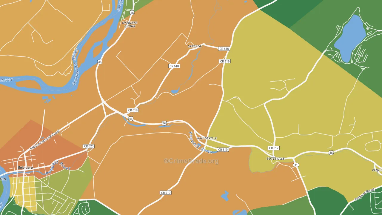 Bridgeville, NJ Map of Robbery Rates