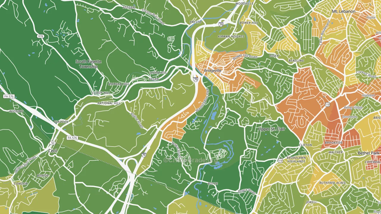 Bridgeville, PA Map of Robbery Rates