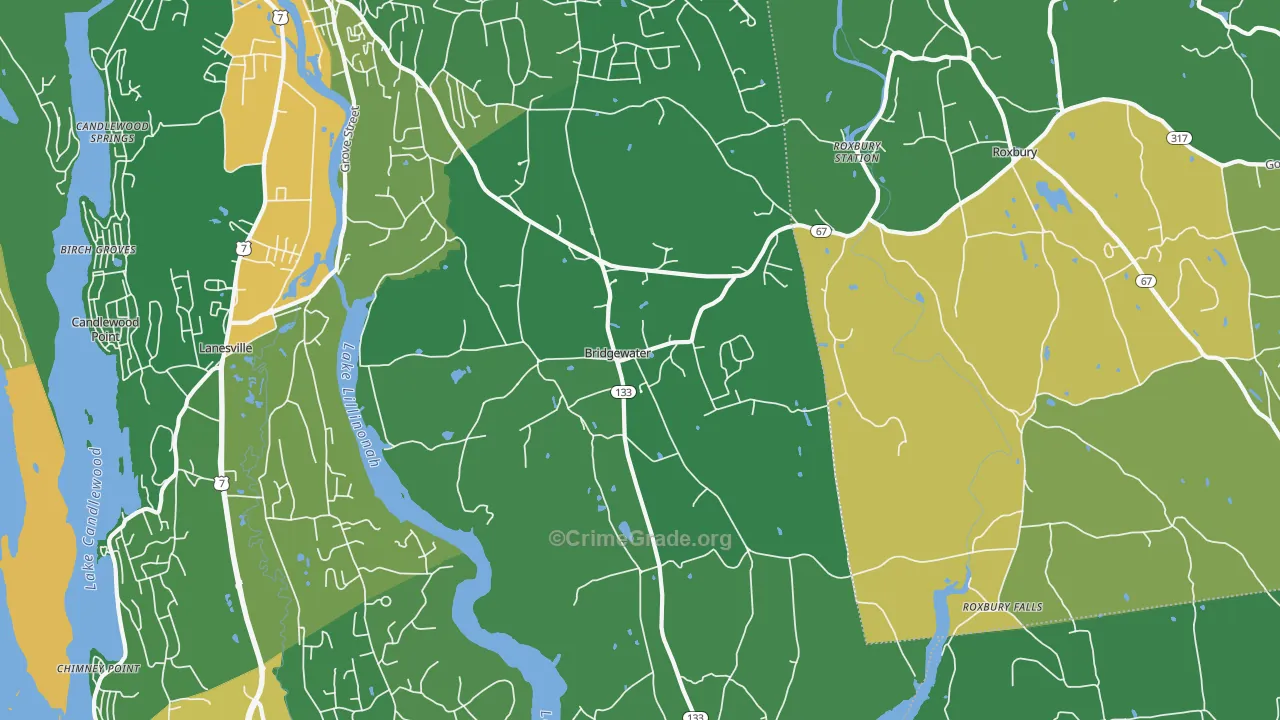 Bridgewater, CT Map of Robbery Rates
