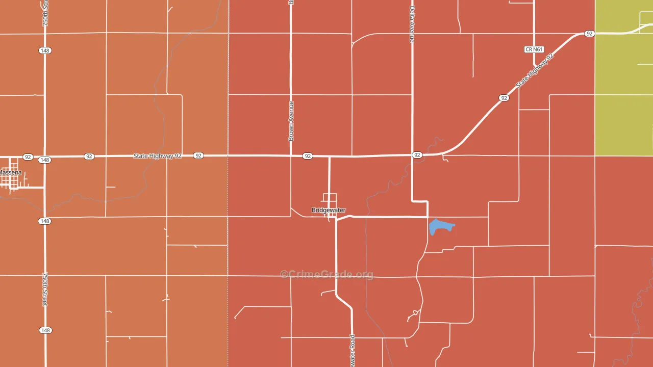 Bridgewater, IA Map of Robbery Rates