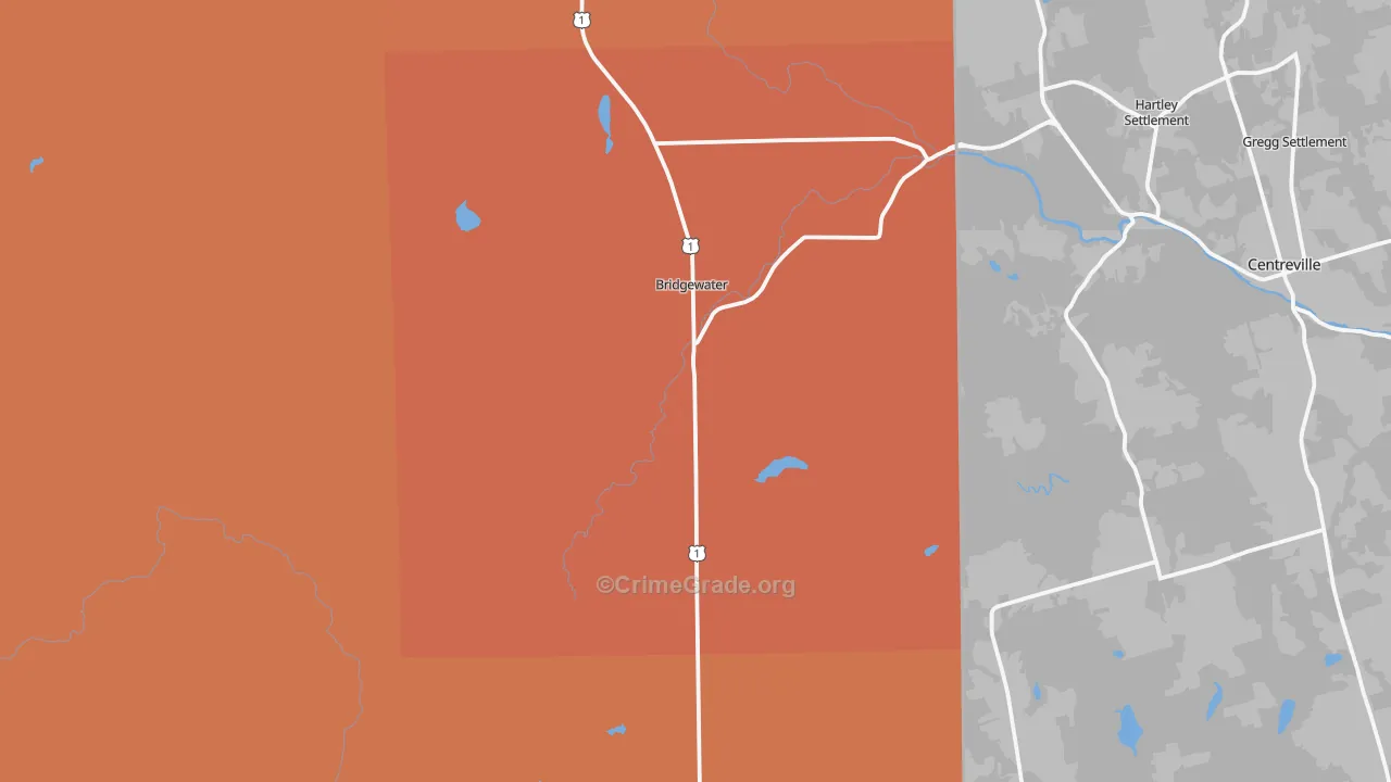 Bridgewater, ME Map of Robbery Rates