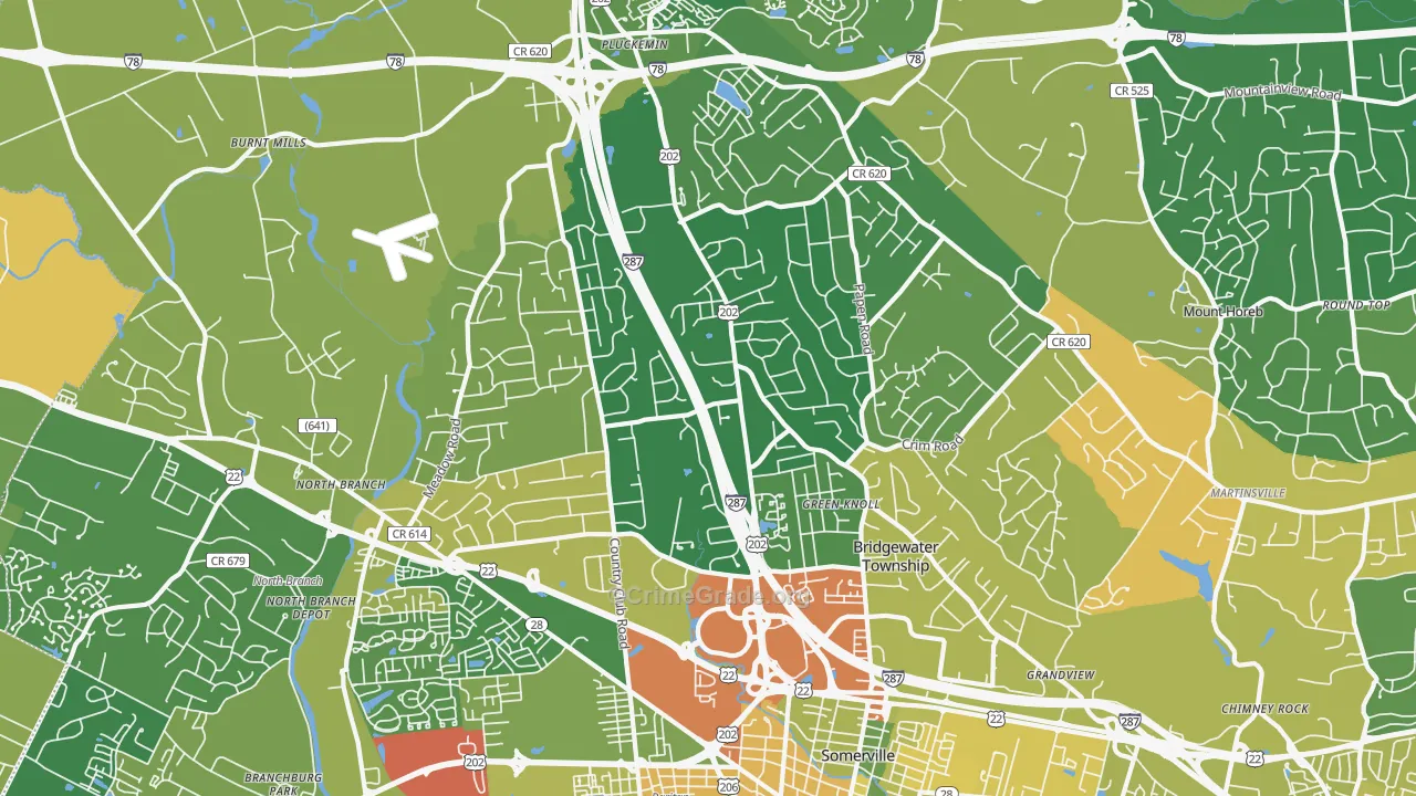 Bridgewater, NJ Map of Robbery Rates
