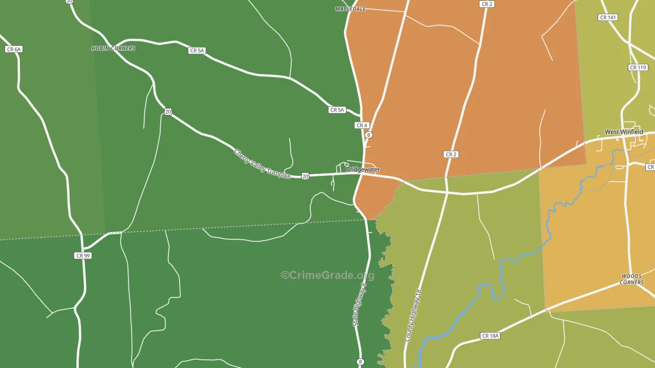 Bridgewater, NY Map of Robbery Rates