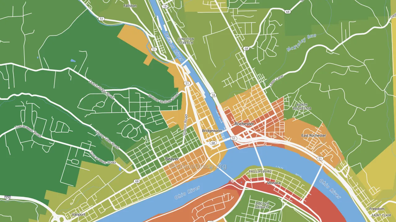 Bridgewater, PA Map of Robbery Rates