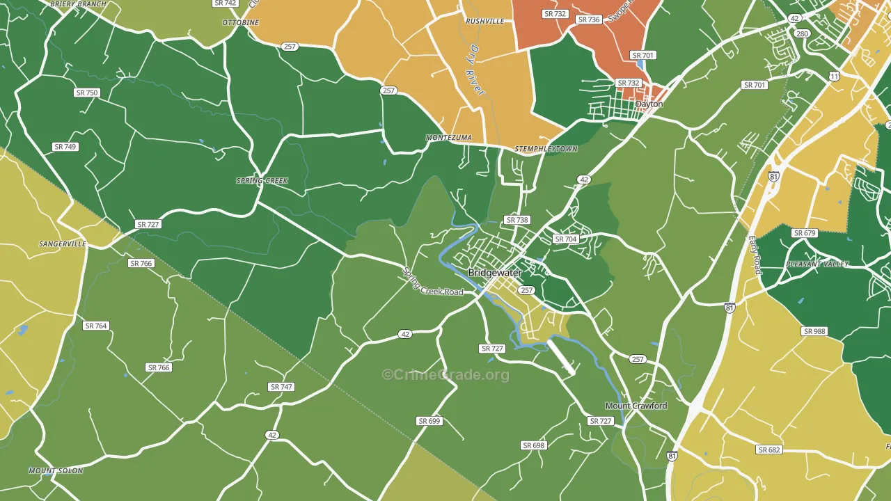 Bridgewater, VA Map of Robbery Rates