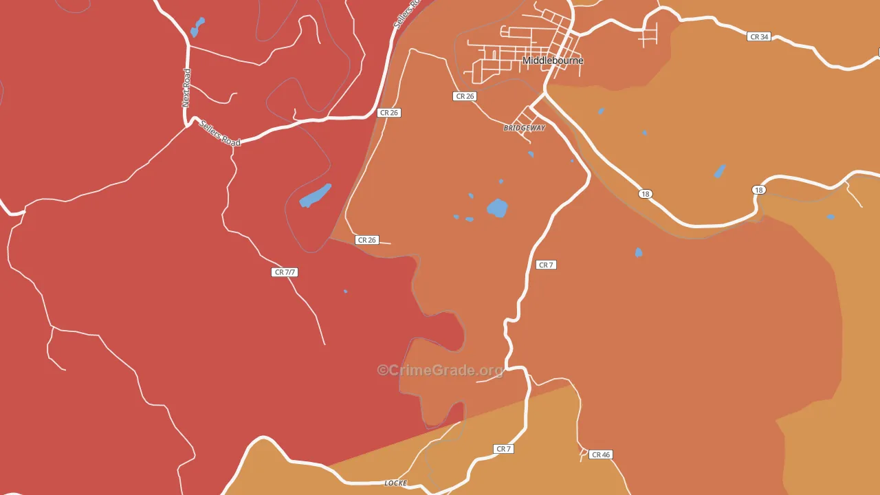 Bridgeway, WV Map of Robbery Rates