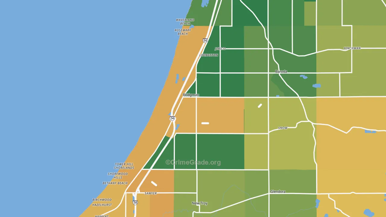 Bridgman, MI Map of Robbery Rates