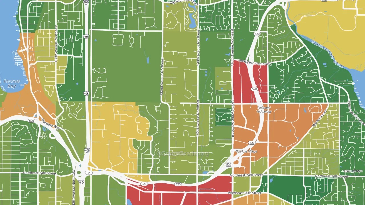 Bridle Trails, Bellevue, WA Map of Robbery Rates
