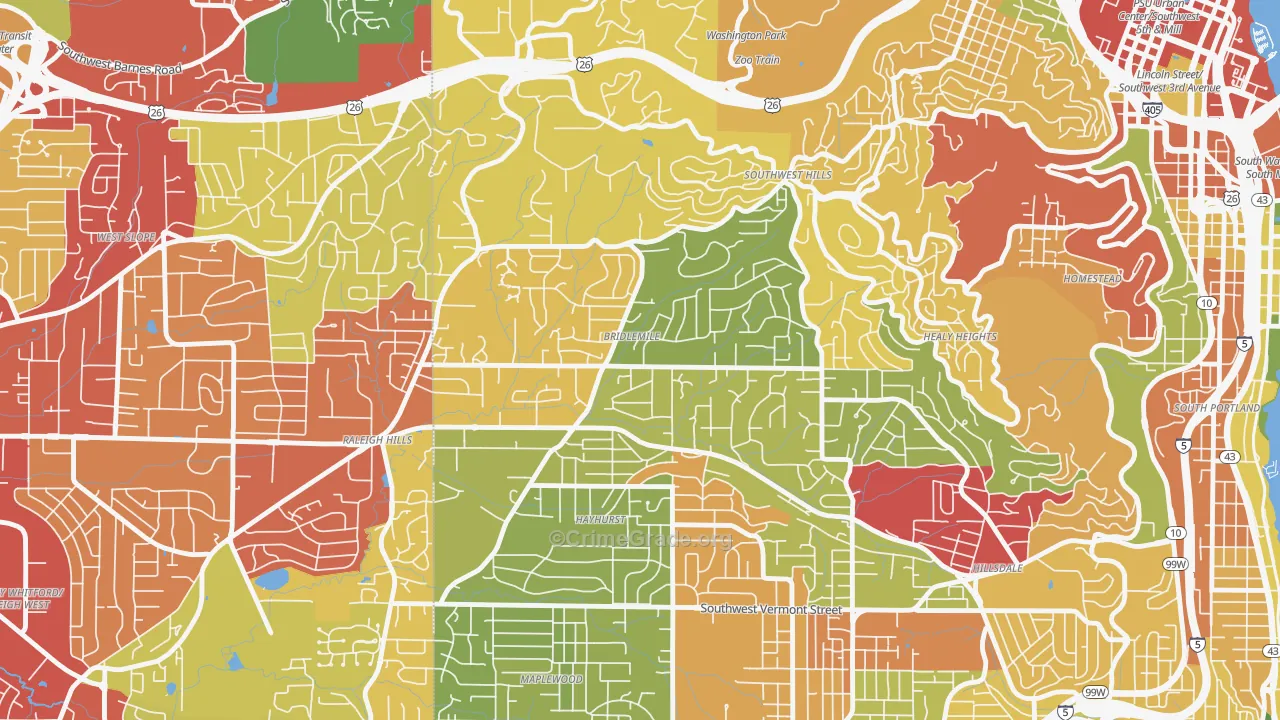 Bridlemile, Portland, OR Map of Robbery Rates