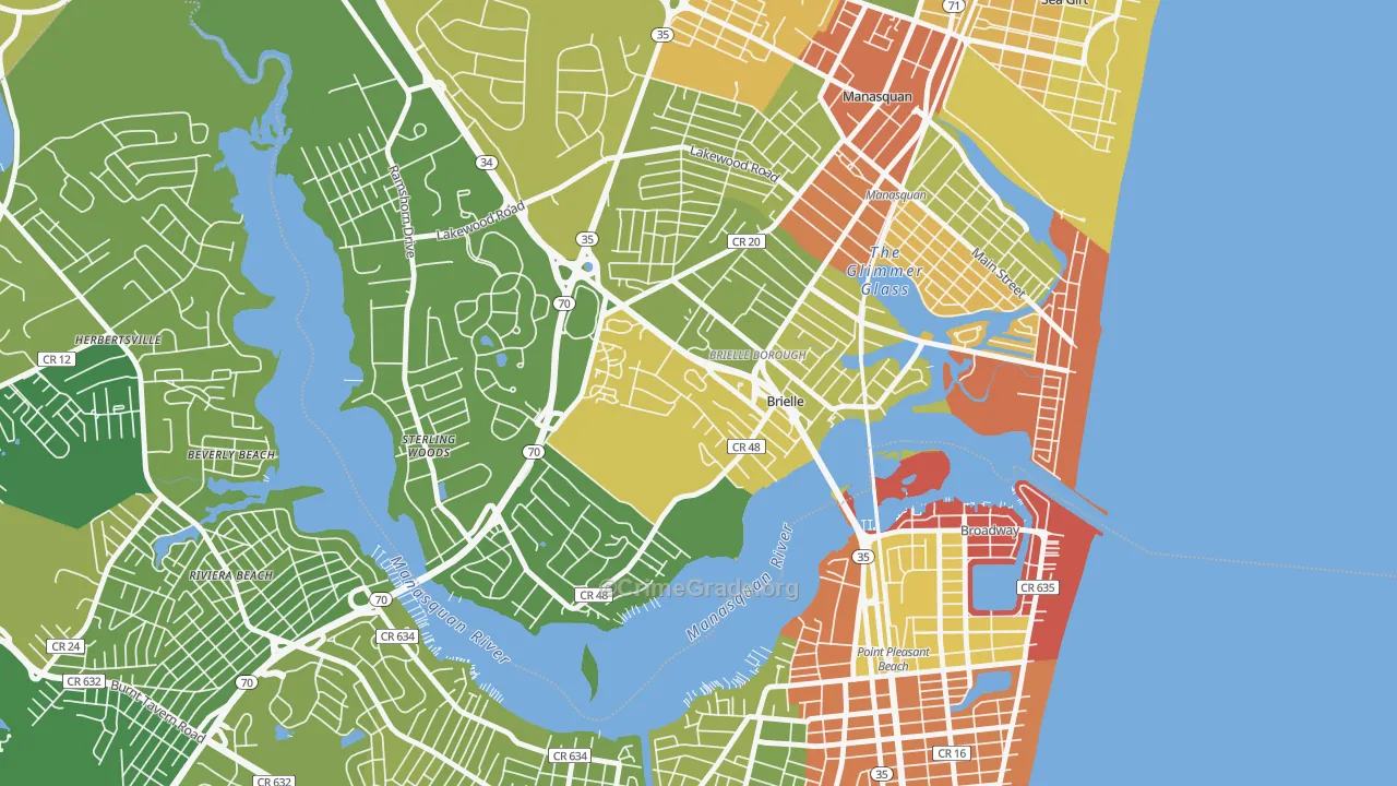 Brielle, NJ Map of Robbery Rates