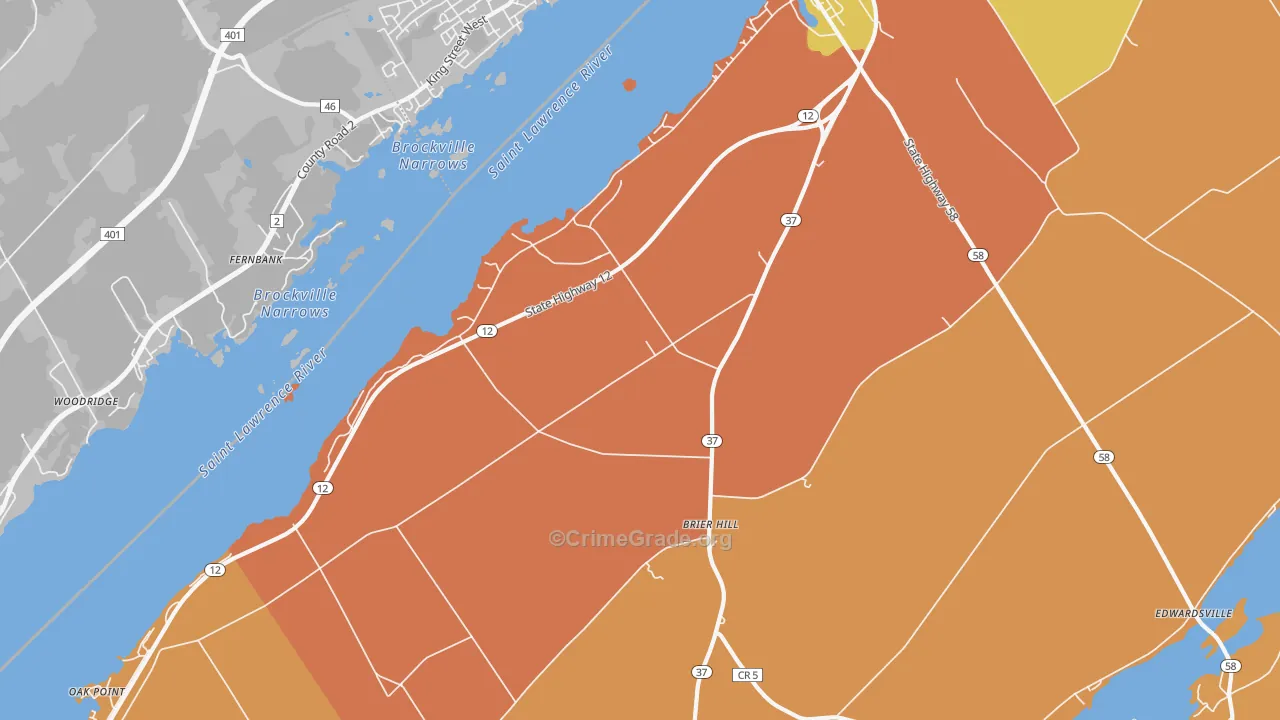 Brier Hill, NY Map of Robbery Rates