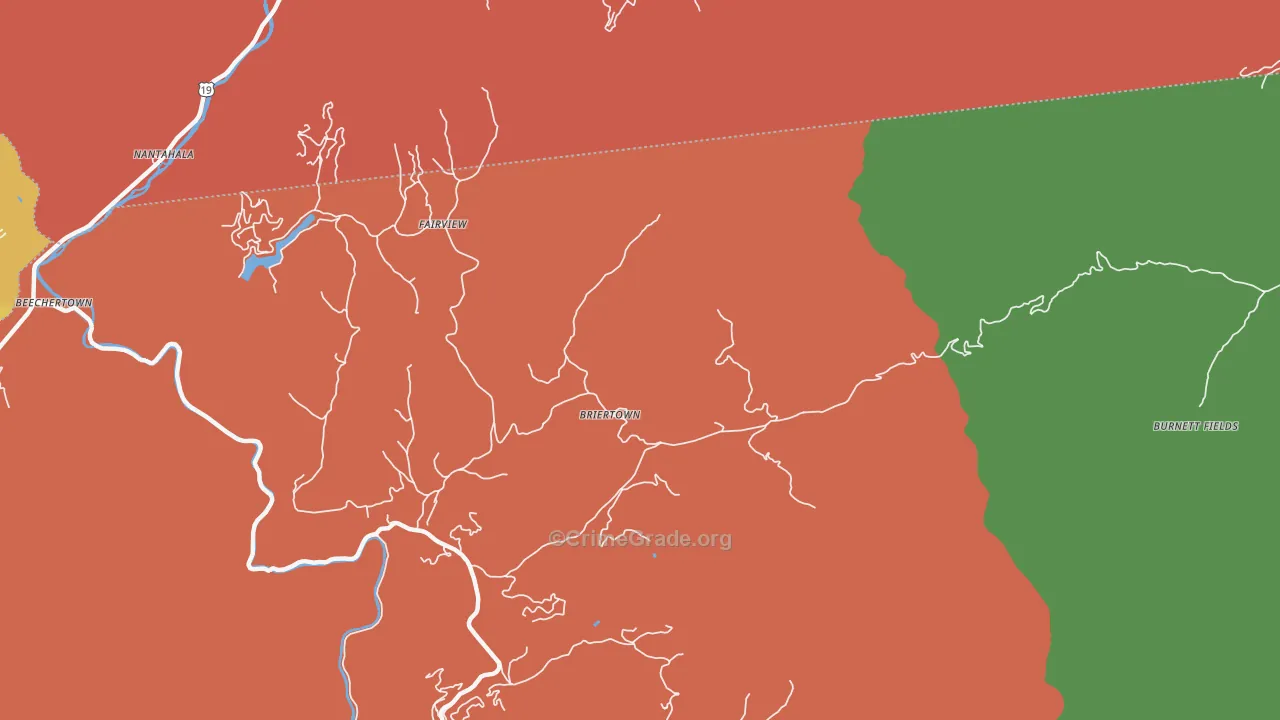 Briertown, NC Map of Robbery Rates