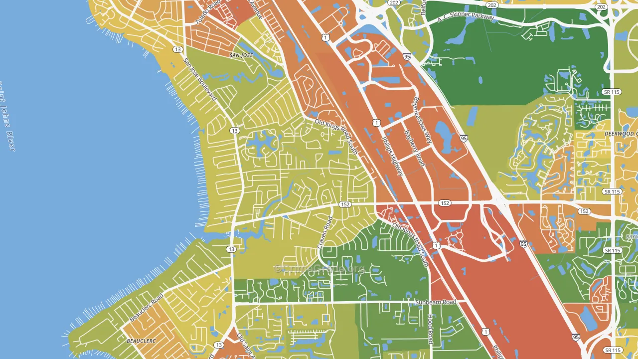 Brierwood, Jacksonville, FL Map of Robbery Rates