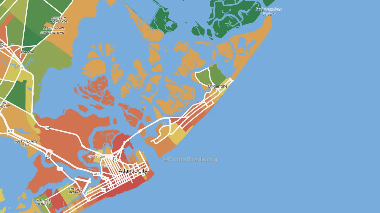 Brigantine, NJ Map of Robbery Rates