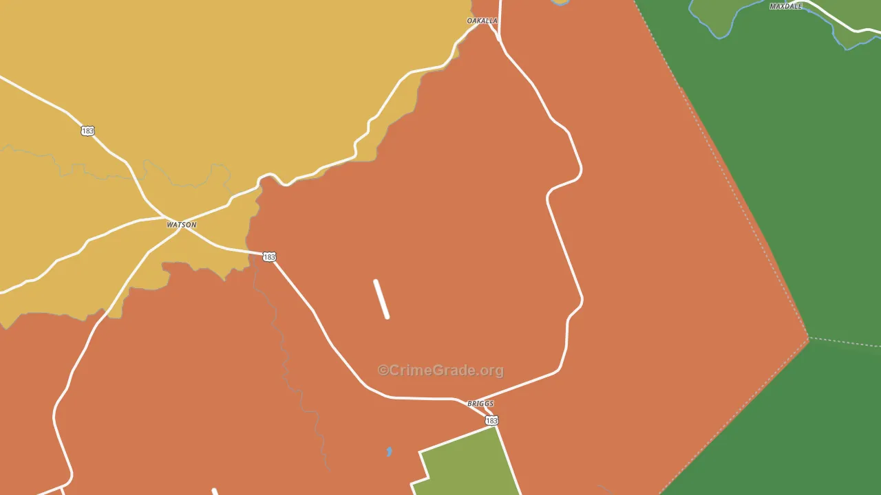 Briggs, TX Map of Robbery Rates
