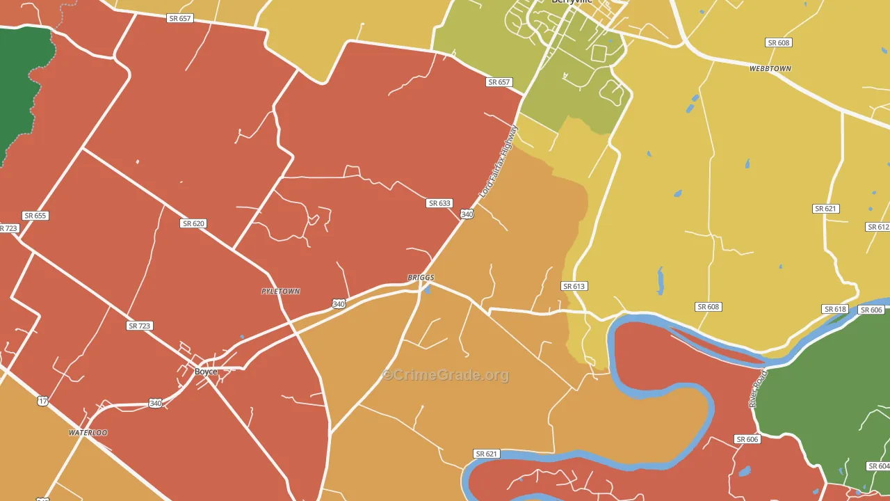Briggs, VA Map of Robbery Rates