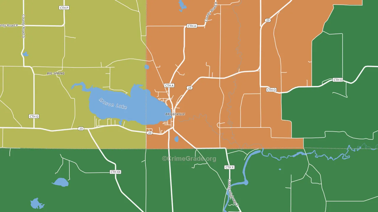 Briggsville, WI Map of Robbery Rates