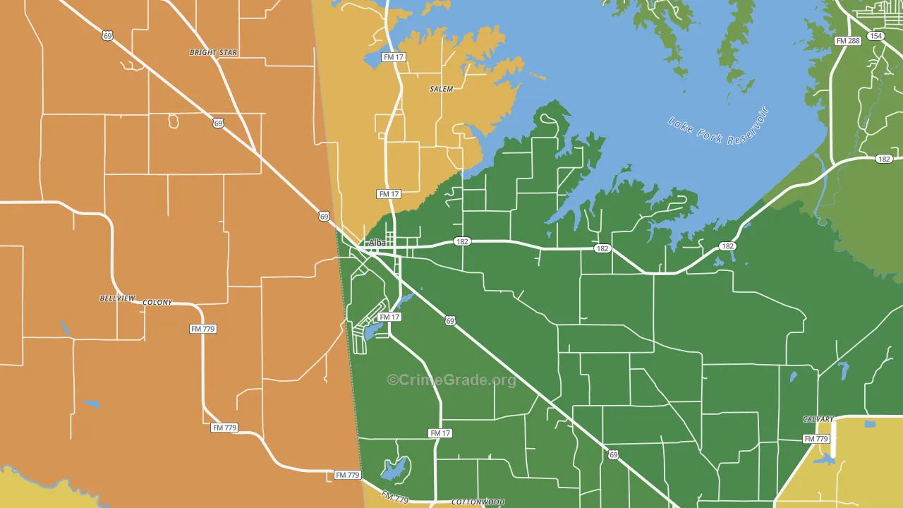 Bright Star, TX Map of Robbery Rates