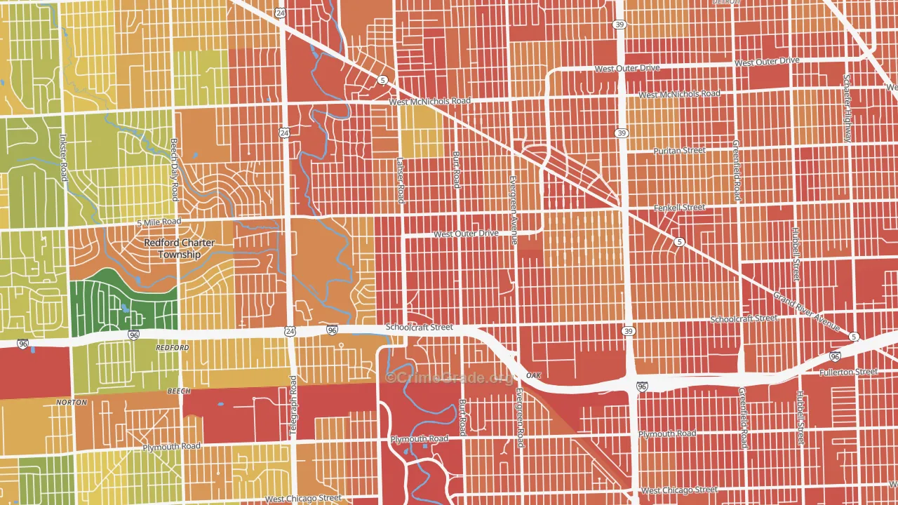 Brightmoor, Detroit, MI Map of Robbery Rates