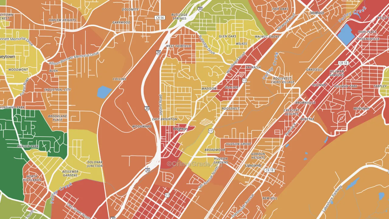 Brighton, AL Map of Robbery Rates