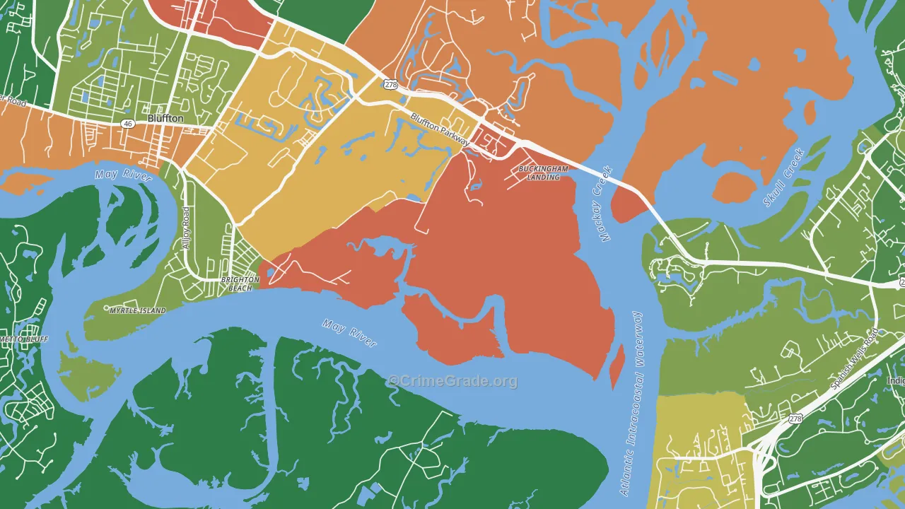 Brighton Beach, SC Map of Robbery Rates
