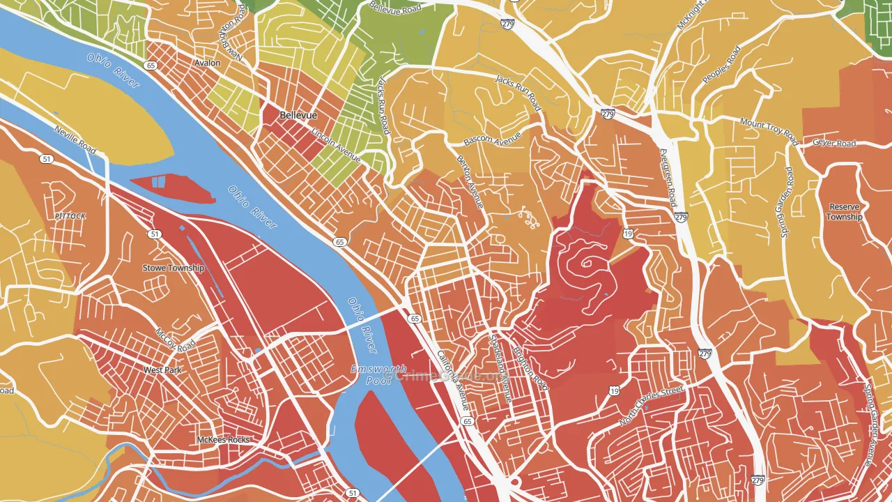 Brighton Heights, Pittsburgh, PA Map of Robbery Rates