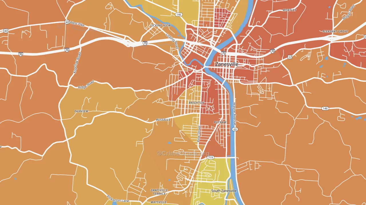 Brighton Historic District, Zanesville, OH Map of Robbery Rates