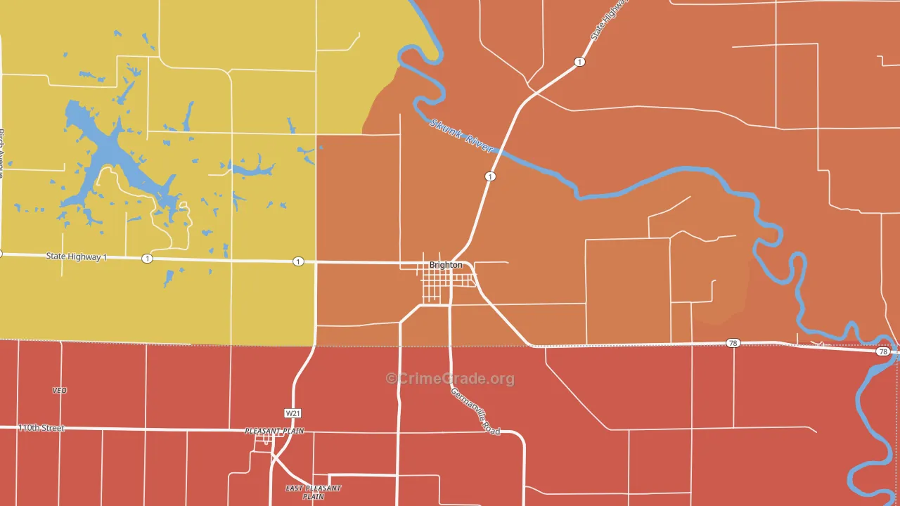 Brighton, IA Map of Robbery Rates