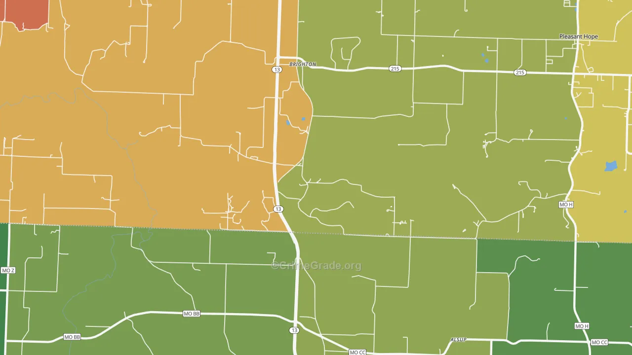 Brighton, MO Map of Robbery Rates