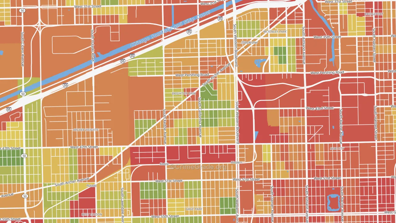 Brighton Park, Chicago, IL Map of Robbery Rates