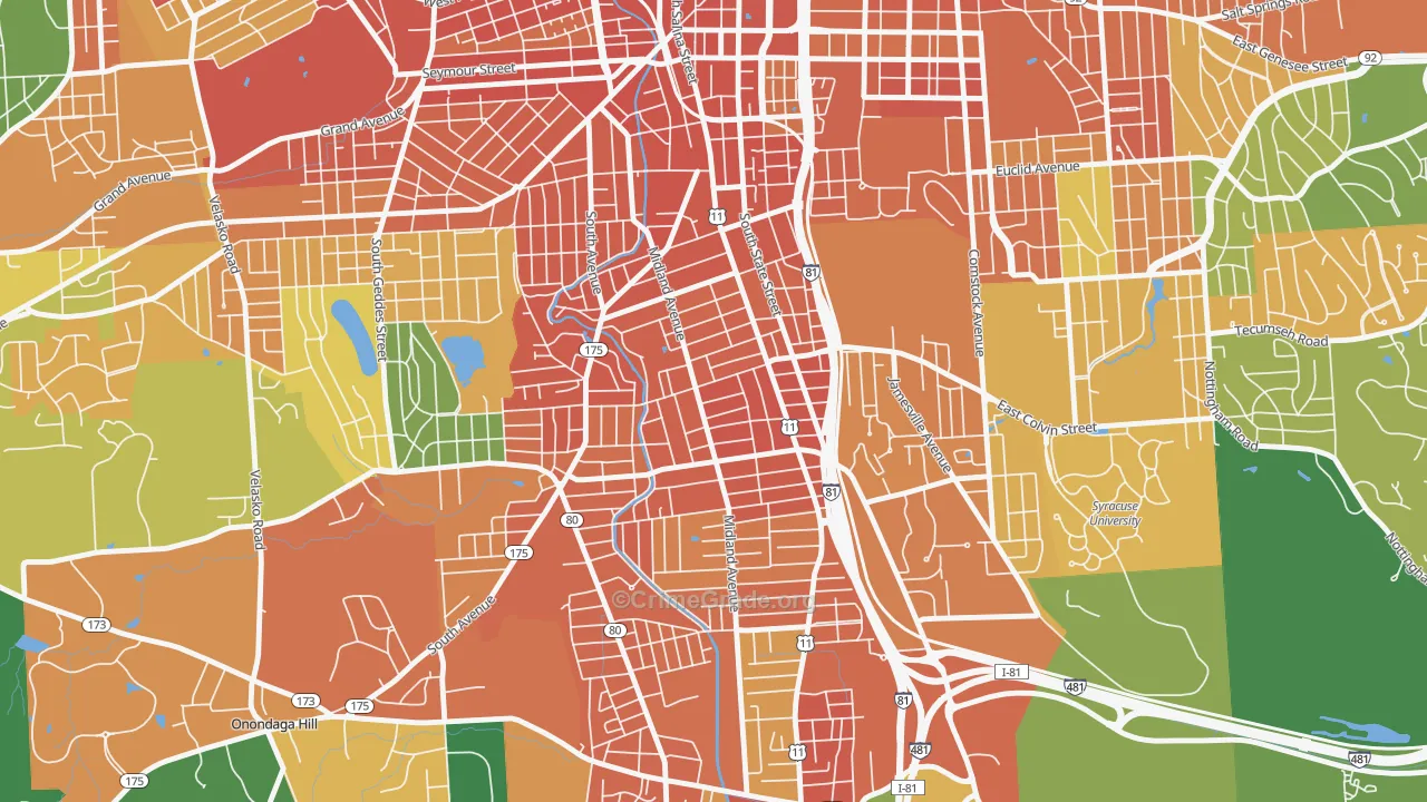 Brighton, Syracuse, NY Map of Robbery Rates