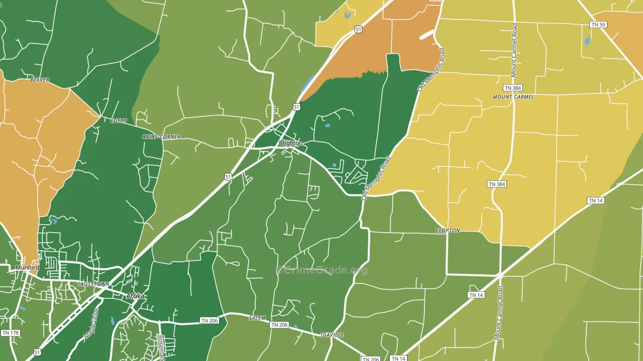 Brighton, TN Map of Robbery Rates