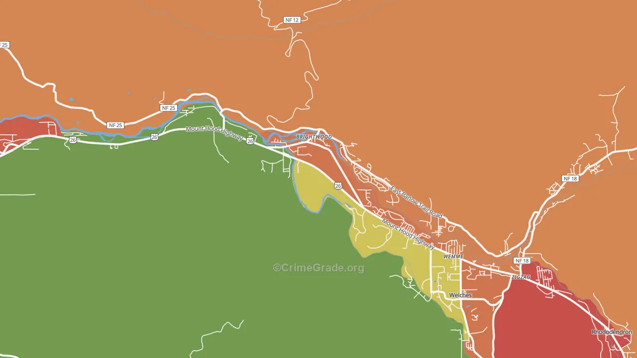 Brightwood, OR Map of Robbery Rates
