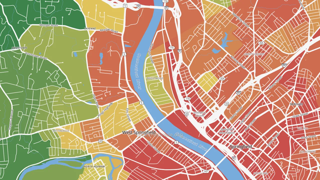 Brightwood, Springfield, MA Map of Robbery Rates