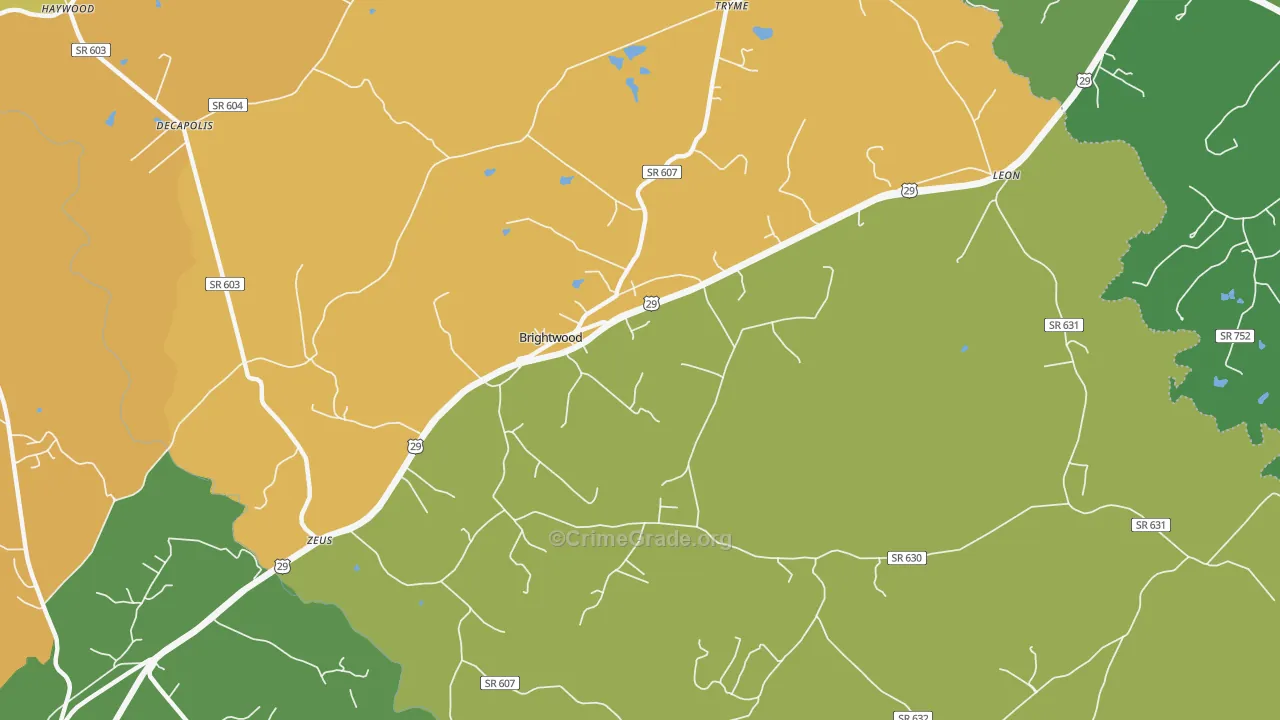 Brightwood, VA Map of Robbery Rates