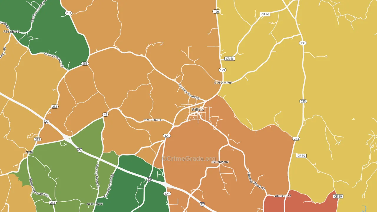 Brilliant, AL Map of Robbery Rates
