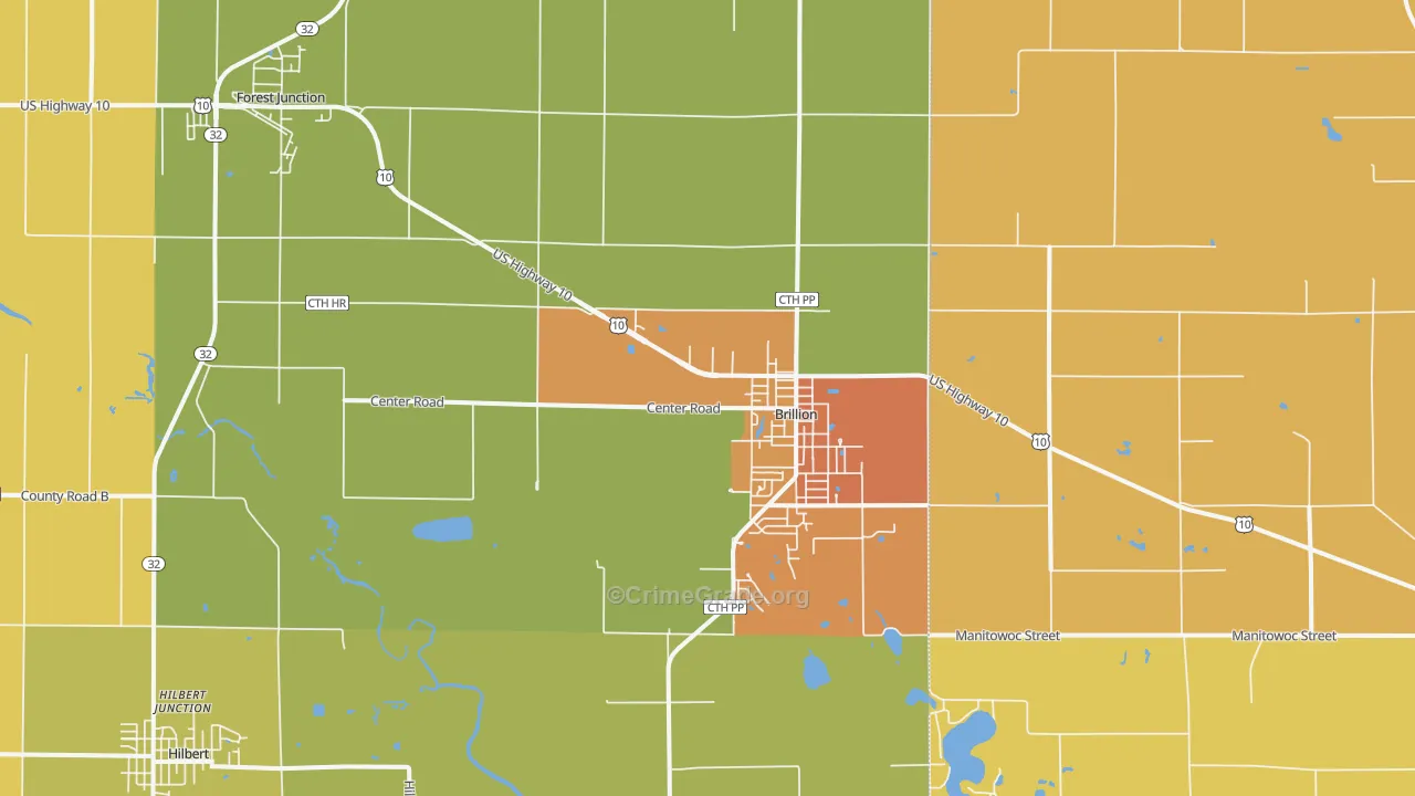 Brillion, WI Map of Robbery Rates
